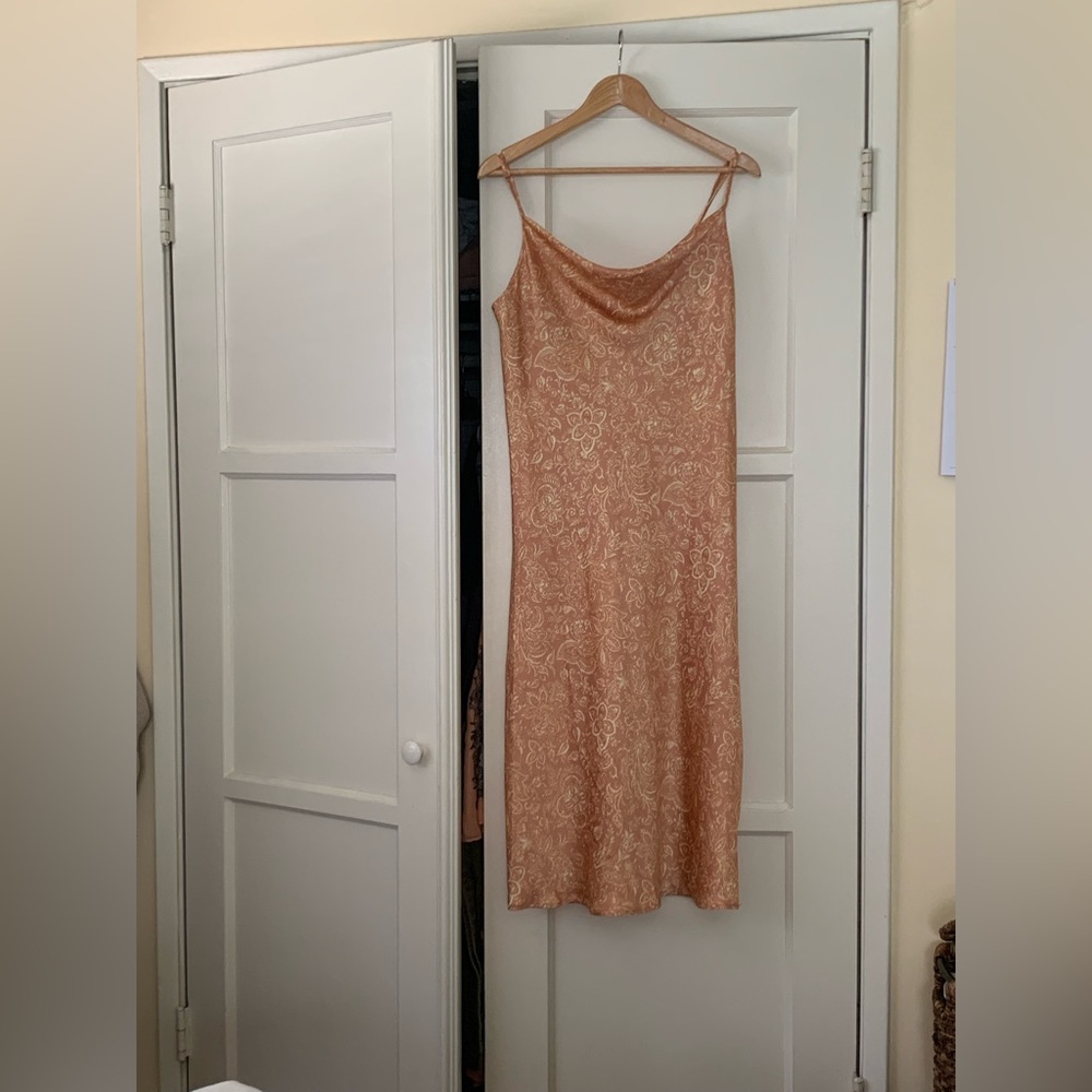 Paisley peach silk slip with a waterfall neck line from lilyful